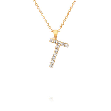 Mini Letter T Necklace Crystal