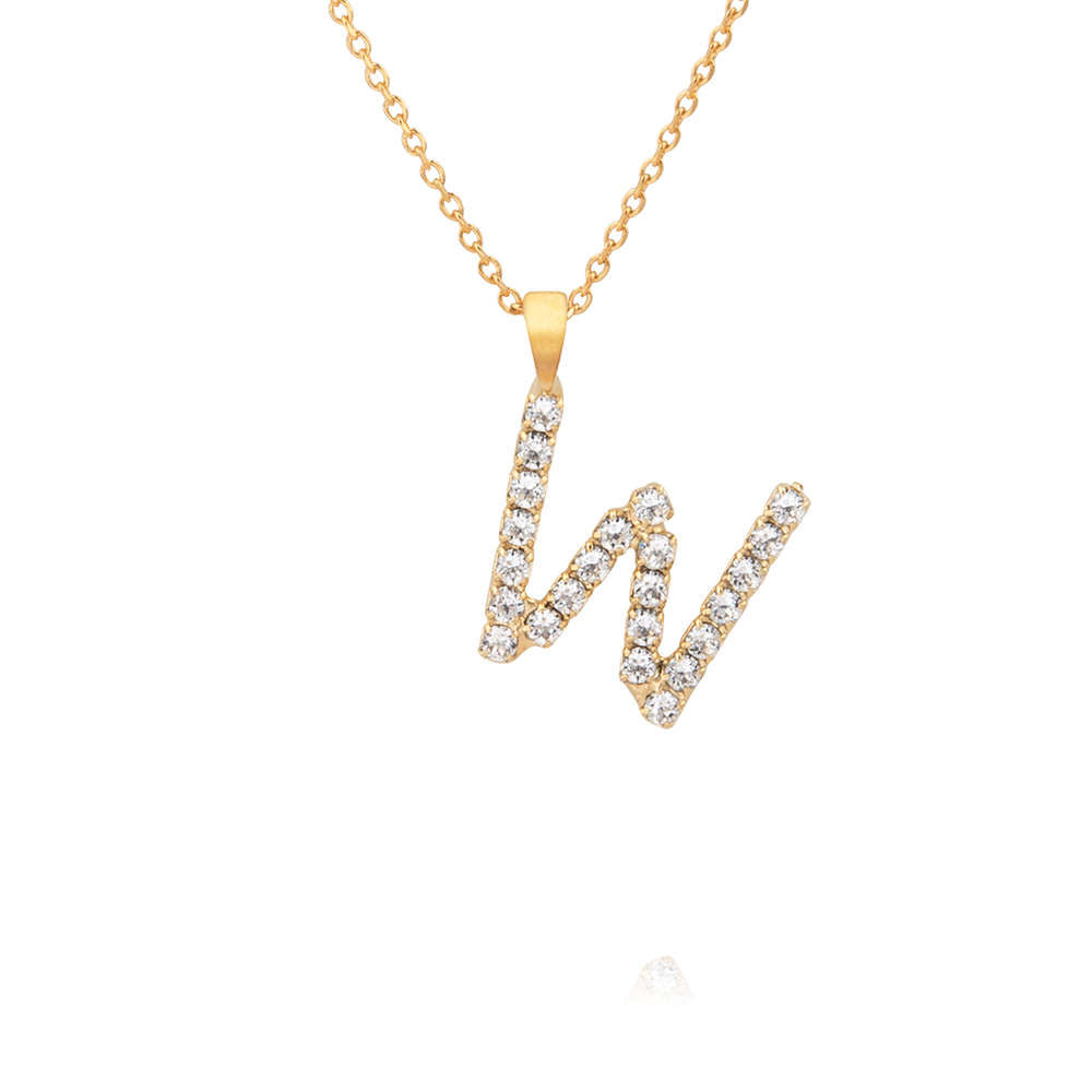 Mini Letter W Necklace Crystal
