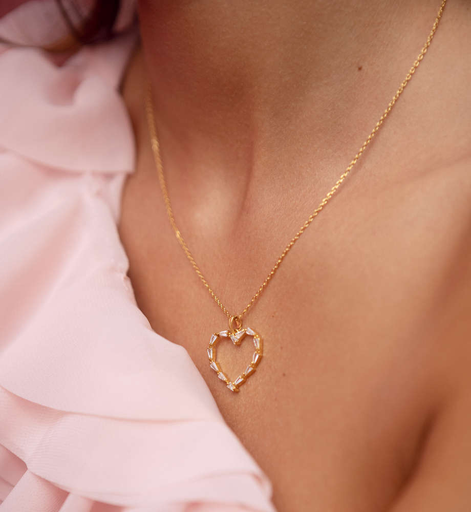 Baguette Heart Necklace Crystal