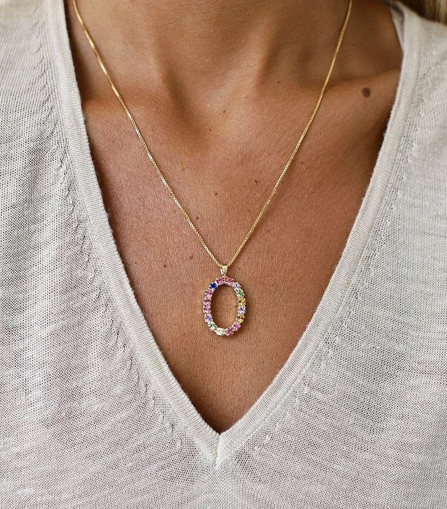Letter O Necklace Rainbow