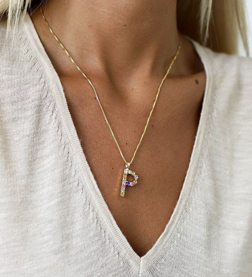 Letter P Necklace Rainbow