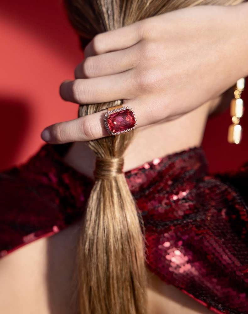 Lydia Cocktail Ring Mulberry Red