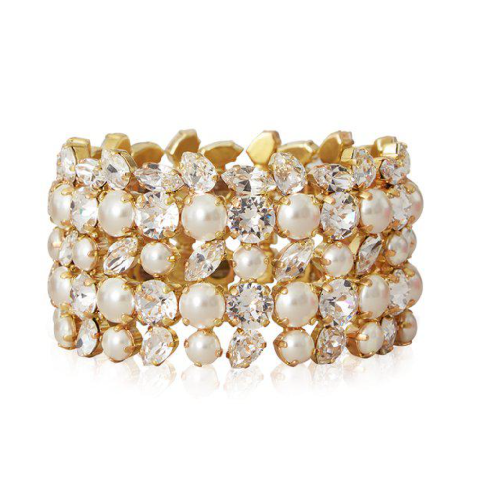 Multi Cuff Bracelet Pearl Crystal