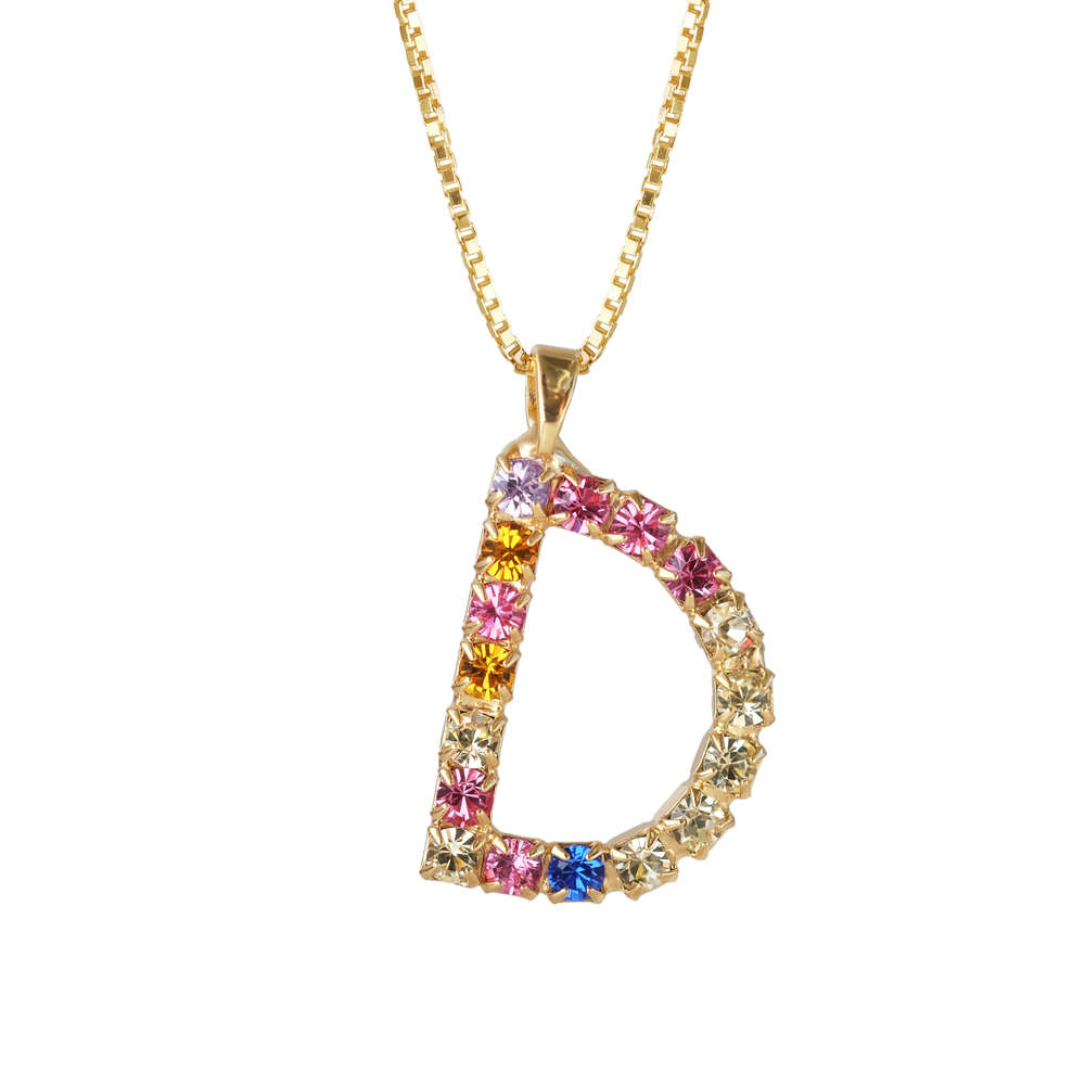 Letter D Necklace Rainbow