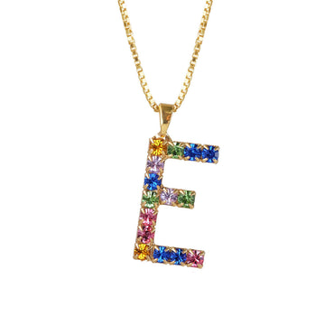 Letter E Necklace Rainbow