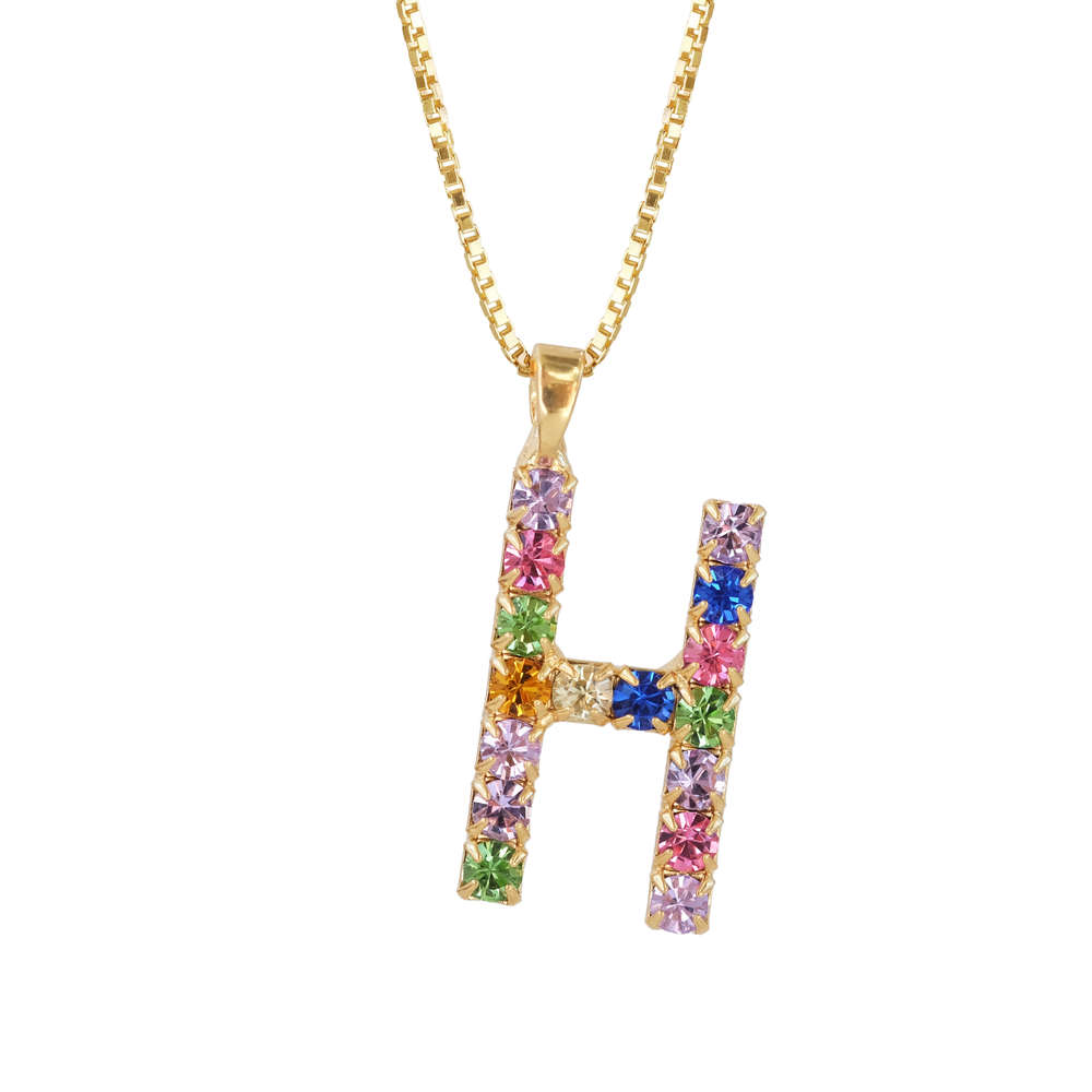 Letter H Necklace Rainbow