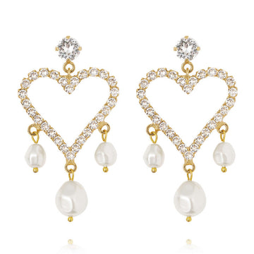 Heart Pearl Earrings Crystal Pearl