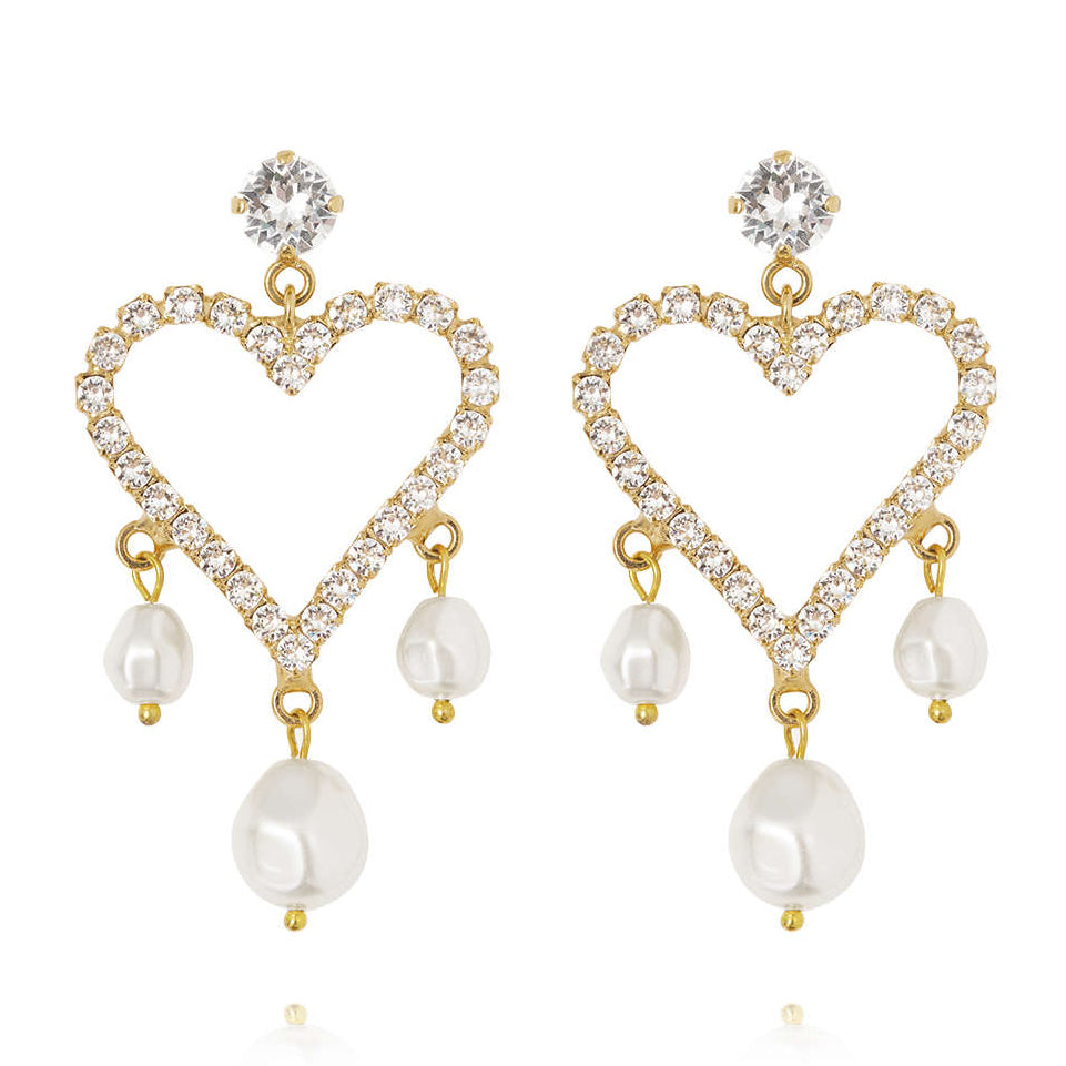 Heart Pearl Earrings Crystal Pearl