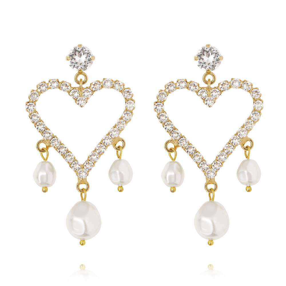 Heart Pearl Earrings Crystal Pearl