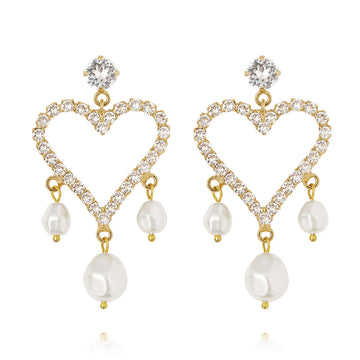 Heart Pearl Earrings Crystal Pearl