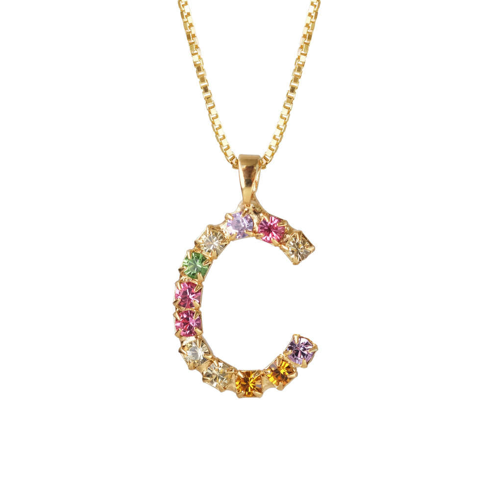 Letter C Necklace Rainbow