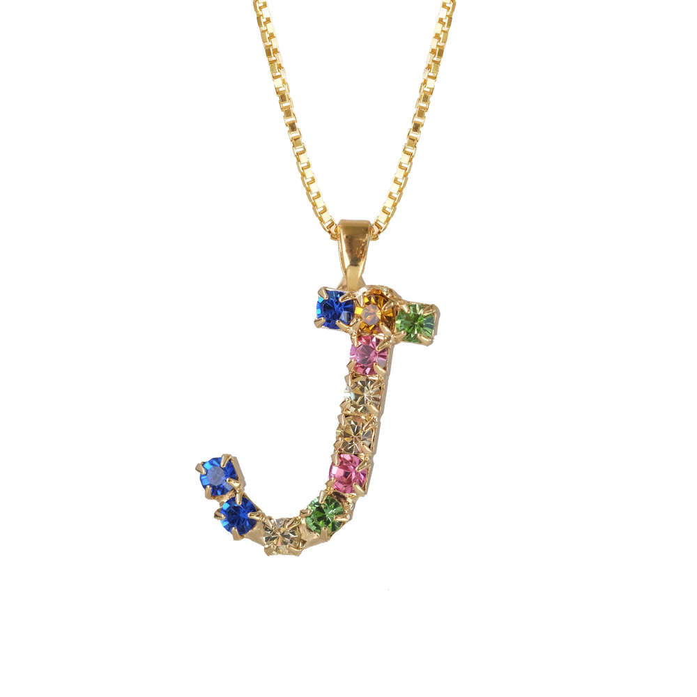 Letter J Necklace Rainbow