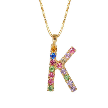Letter K Necklace Rainbow