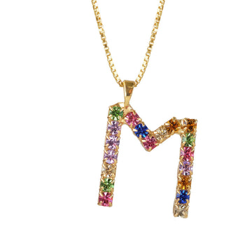 Letter M Necklace Rainbow