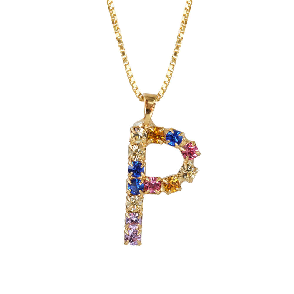 Letter P Necklace Rainbow