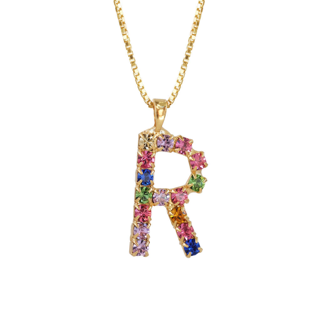 Letter R Necklace Rainbow