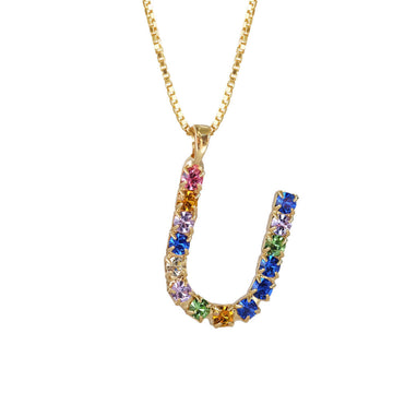 Letter U Necklace Rainbow