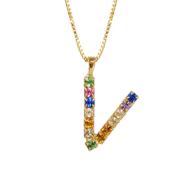 Letter V Necklace Rainbow