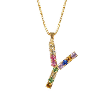 Letter Y Necklace Rainbow