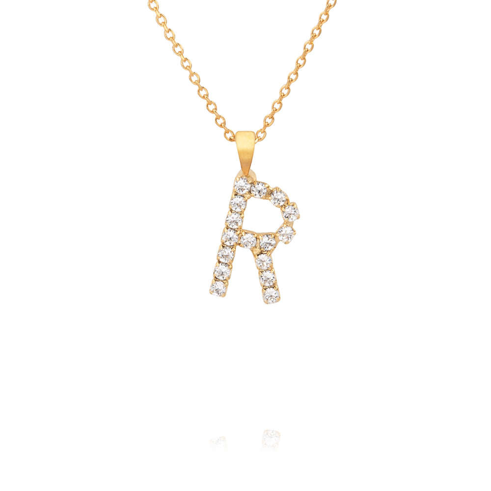 Mini Letter R Necklace Crystal