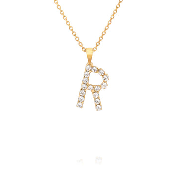 Mini Letter R Necklace Crystal