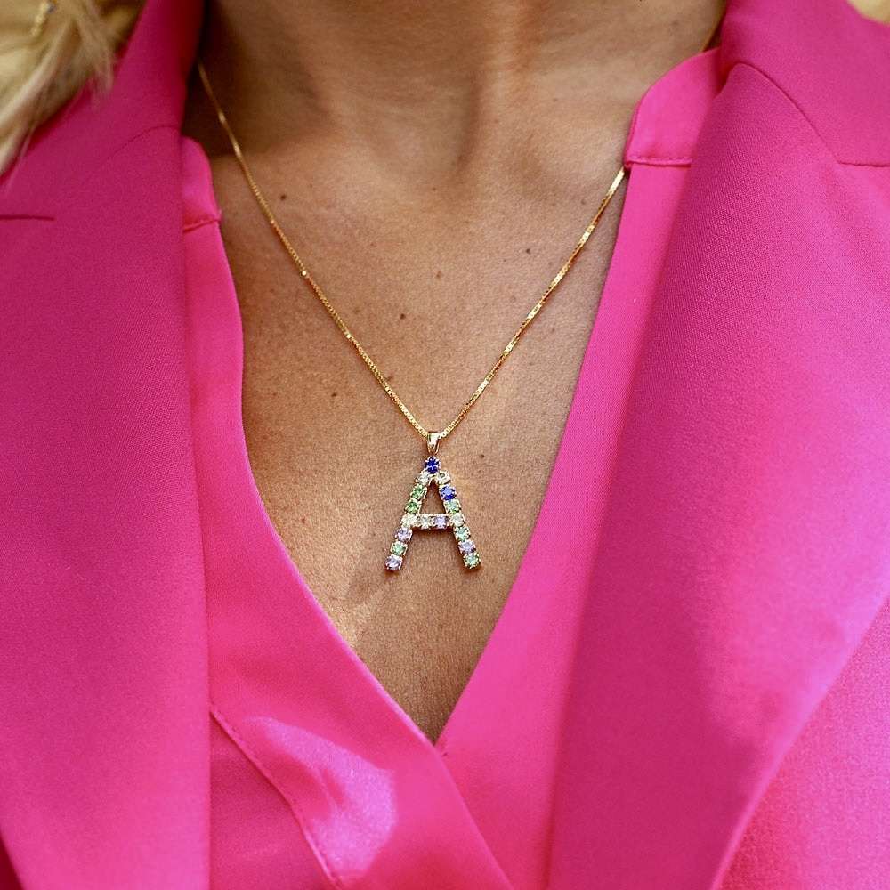 Letter A Necklace Rainbow