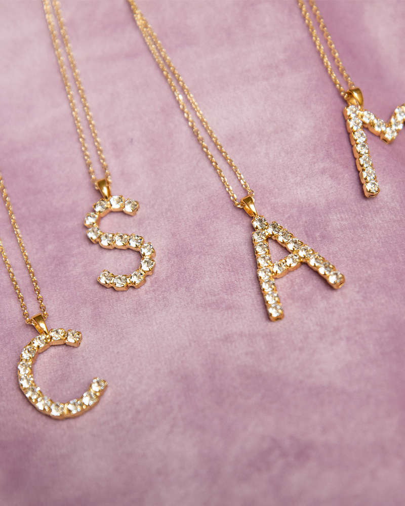Letter F Necklace Crystal