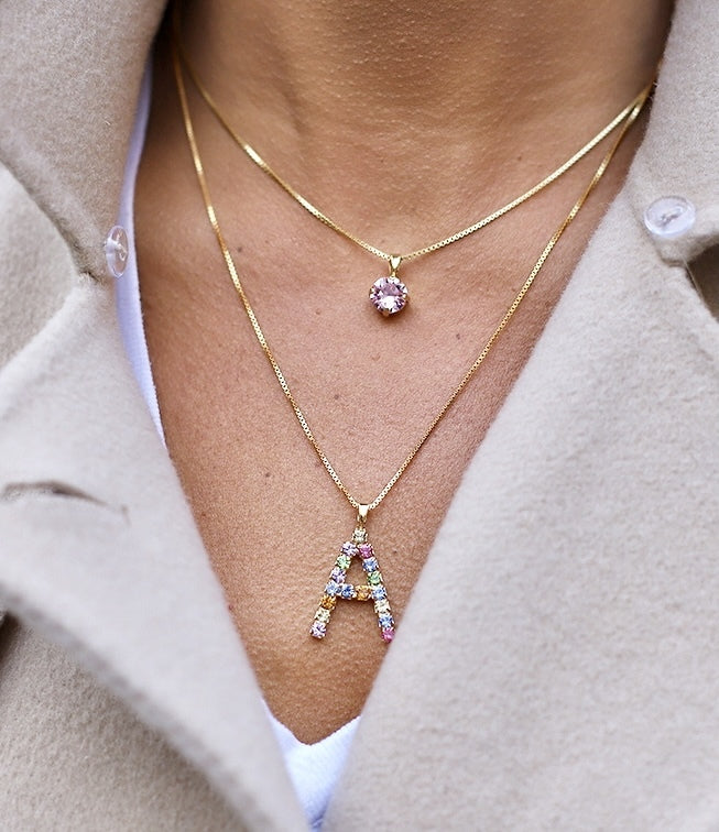 Letter K Necklace Rainbow