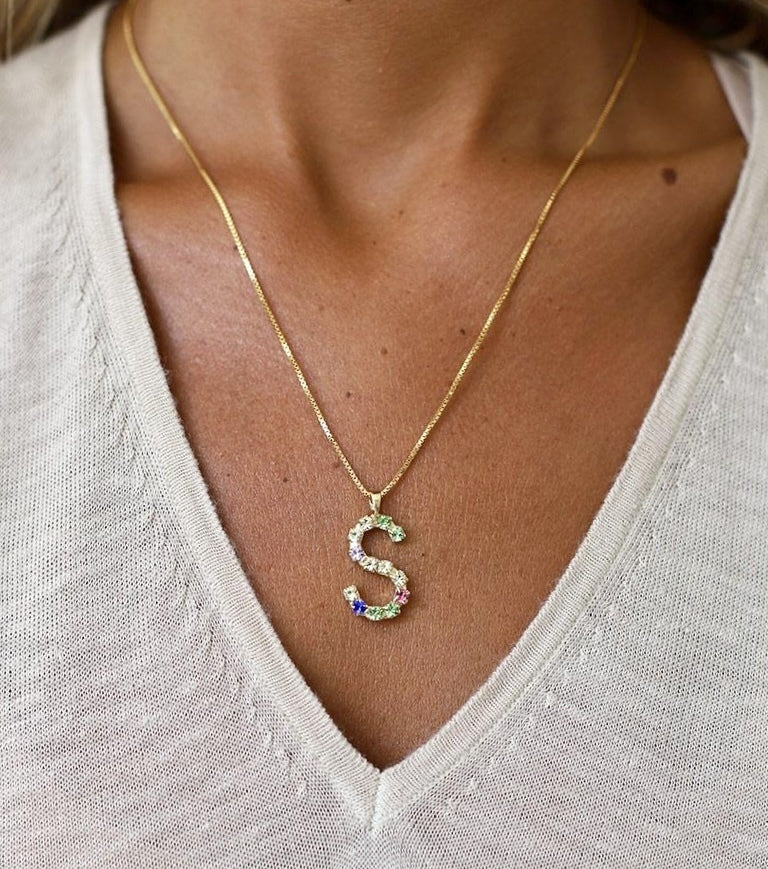 Letter S Necklace Rainbow