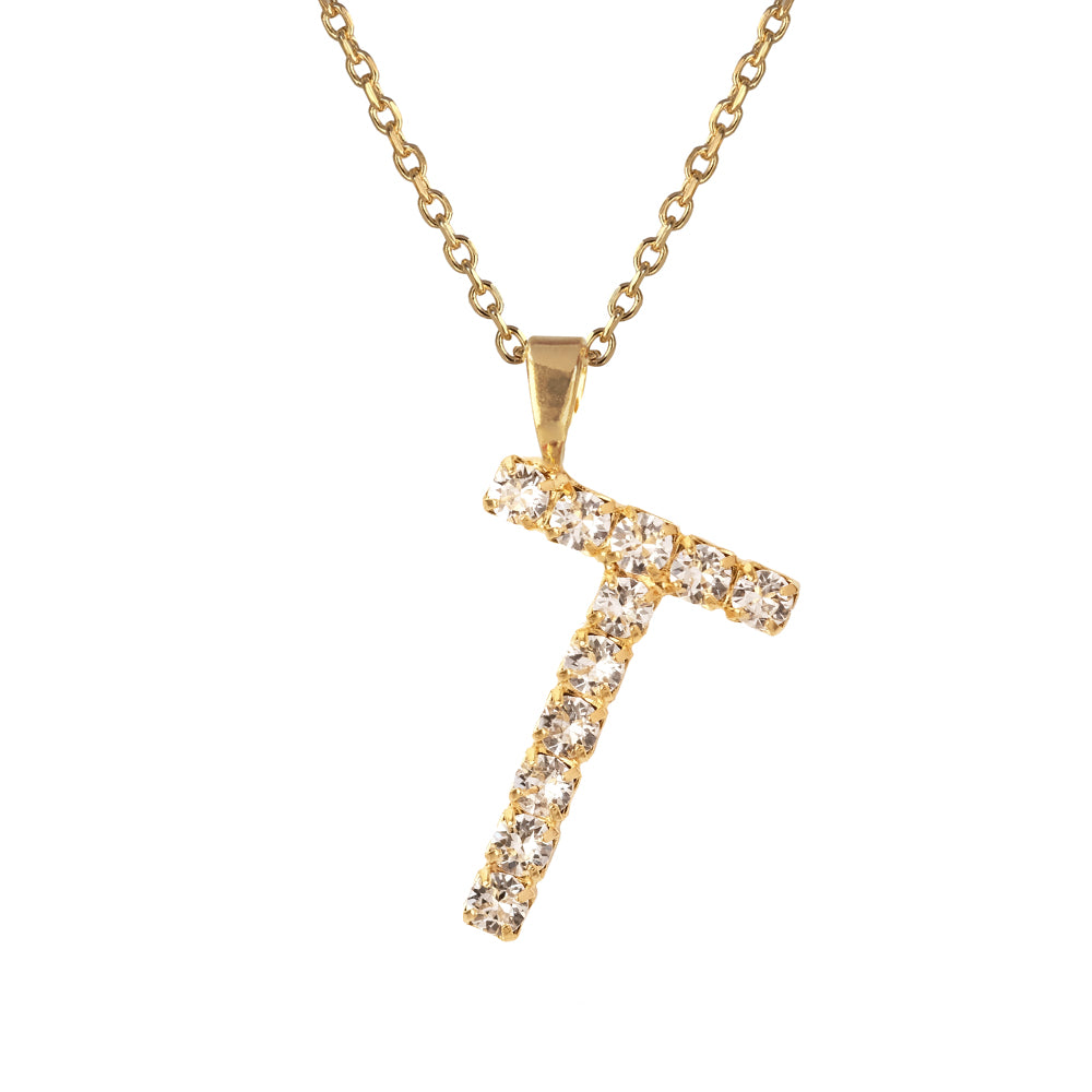 Letter T Necklace Crystal