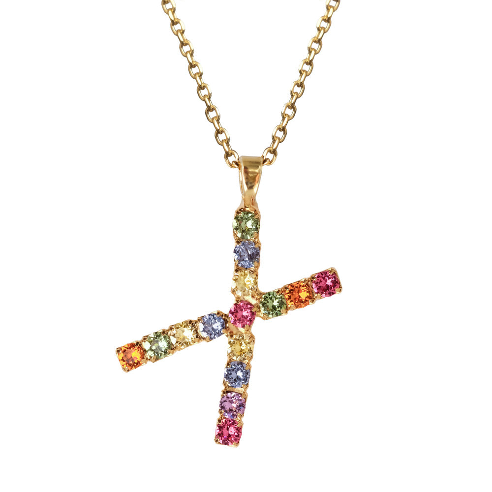 Letter X Necklace Rainbow