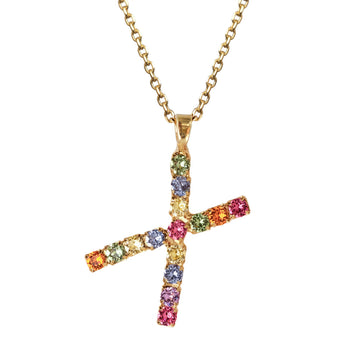 Letter X Necklace Rainbow