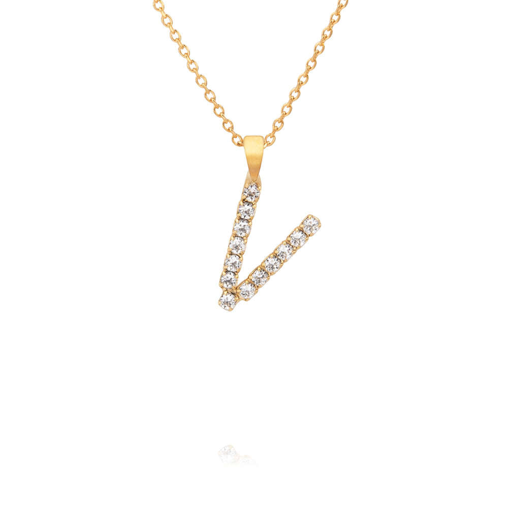 Mini Letter V Necklace Crystal
