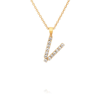 Mini Letter V Necklace Crystal
