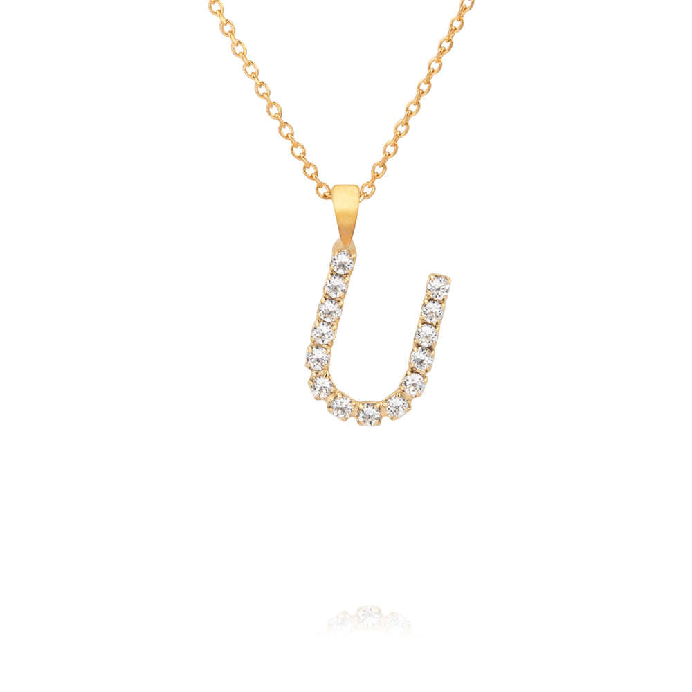 Mini Letter U Necklace Crystal