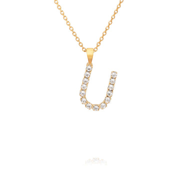 Mini Letter U Necklace Crystal
