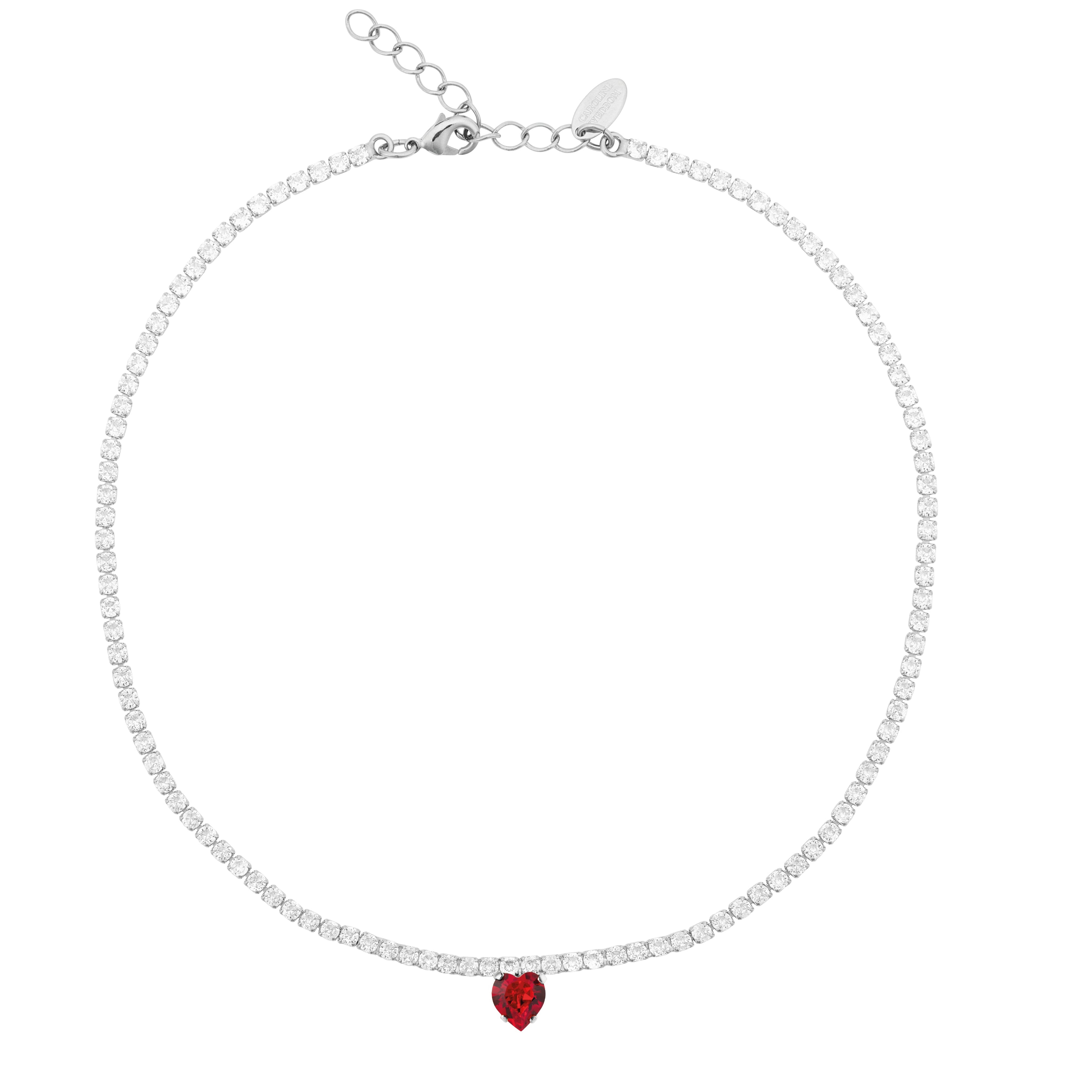 Love Edit Heart Necklace Light Siam Rhodium